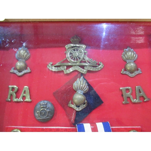327 - Framed and mounted group of medals and military insignia, titled 14296627 EBR H. Etchells  comprisin... 