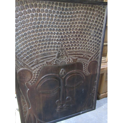 748 - C20th large South East Asian decorative carved hardwood pictoral panel representing Buddha, H194cm, ... 