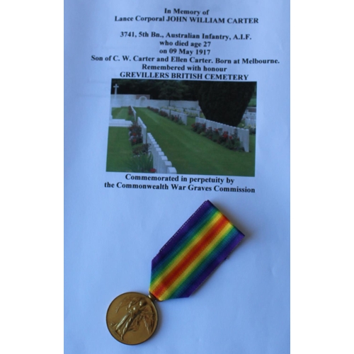 38 - WWI casualty victory medal awarded to Lce Corp. Clifton Leslie (947 1st Battalion Australian Cyclist... 