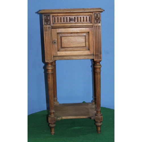 742 - Early C20th marble top French Empire style bedside cabinet, panelled door and frieze drawer on flute... 