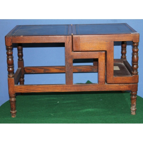 744 - Early C20th folding oak library steps with tooled leather treads, H69cm (extended), W72cm