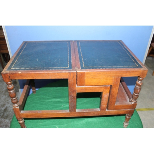 744 - Early C20th folding oak library steps with tooled leather treads, H69cm (extended), W72cm