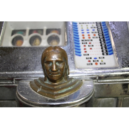 756 - Mid C20th Jennings one armed bandit 'The Princess' Tic Tac Toe, bronze Indian head front with chrome... 