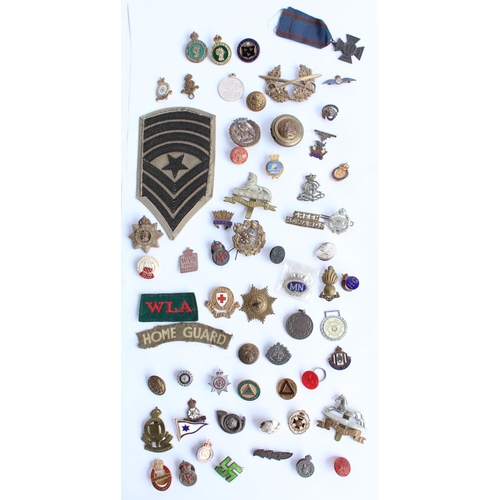 247 - Good collection of military and civilian enamel badges, pins, cap badges etc.   Inc. Womens Land Arm... 