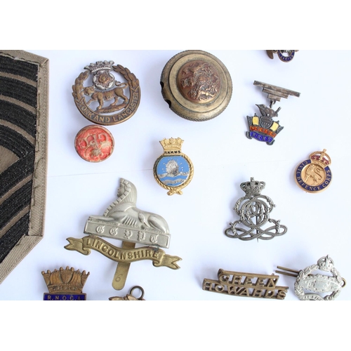 247 - Good collection of military and civilian enamel badges, pins, cap badges etc.   Inc. Womens Land Arm... 