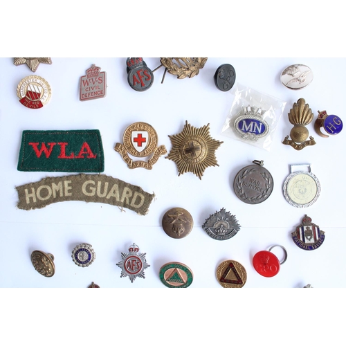 247 - Good collection of military and civilian enamel badges, pins, cap badges etc.   Inc. Womens Land Arm... 