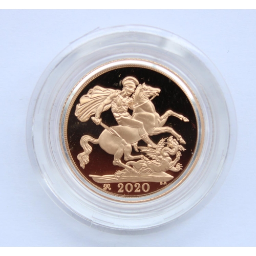 601 - Royal Mint 2020 Gold Proof Sovereign, encapsulated in original case with certificate, no. 3967