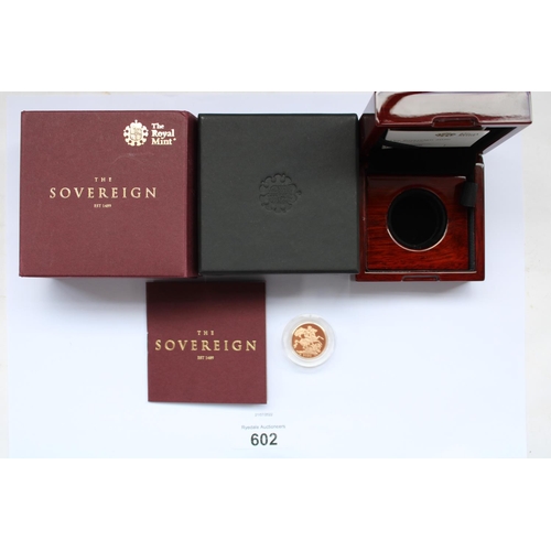 602 - Royal Mint 2020 Gold Proof Sovereign, encapsulated in original case with certificate, no. 3785