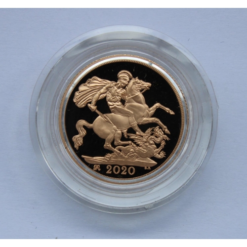 602 - Royal Mint 2020 Gold Proof Sovereign, encapsulated in original case with certificate, no. 3785