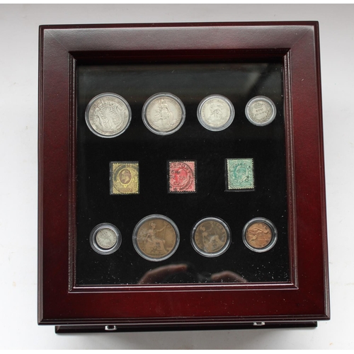 612 - Danbury Mint Definitive Edward VII coin & stamp collection comprising coins from half crown to farth... 