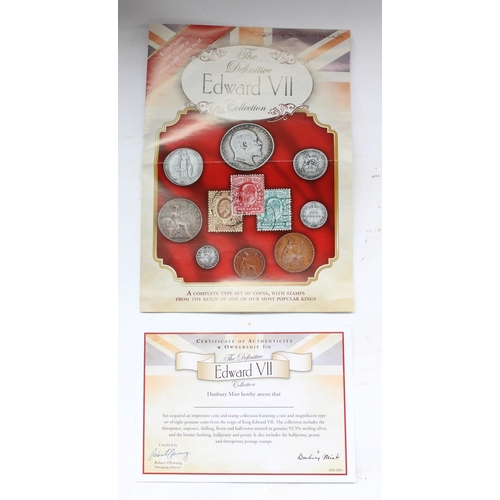 612 - Danbury Mint Definitive Edward VII coin & stamp collection comprising coins from half crown to farth... 