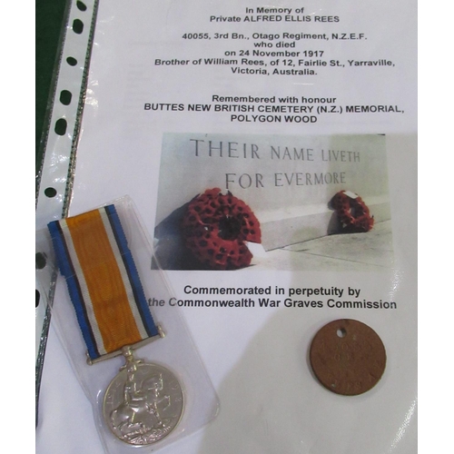 8 - WWI bronze memorial plaque (death penny) for Alfred Ellis Rees, in later fitted presentation box and... 