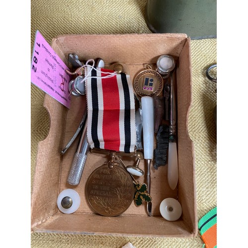 623 - WWII water bottle with cork stopper, Special Constabulary Faithful Service medal to Albert Gradon, L... 