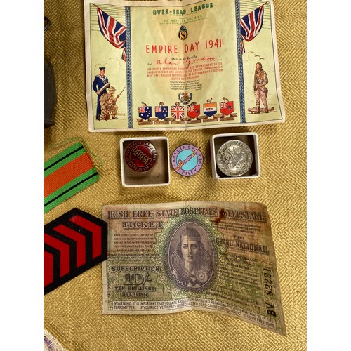 623 - WWII water bottle with cork stopper, Special Constabulary Faithful Service medal to Albert Gradon, L... 