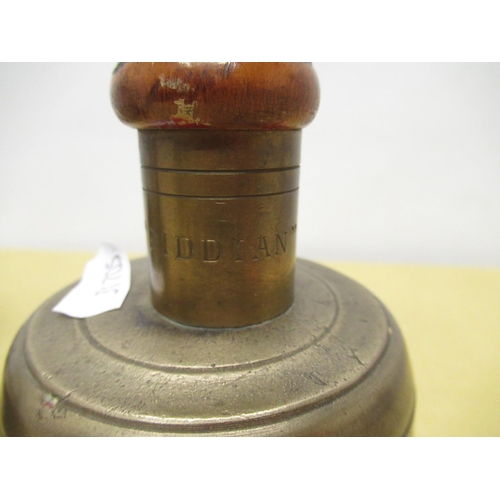 366 - C20th school bell with turned wood handle, on riveted brass plate, overall H29cm, early C20th cast i... 