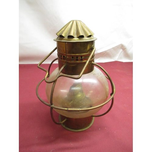 369 - Edwardian oil lamp base, with faceted glass reservoir on cast metal and pierced tapering base, two g... 