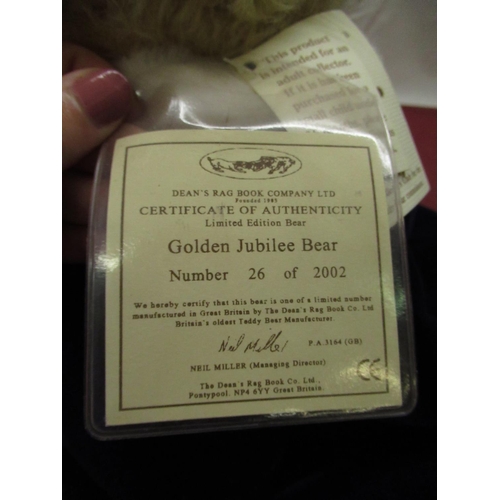 550 - Jennie Bond Collection - Deans Rag Book Company Ltd. Golden Jubilee Bear in golden mohair, with crow... 