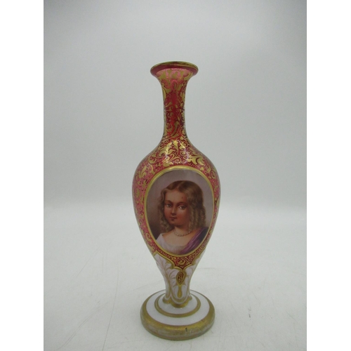 552 - Jennie Bond Collection - C19th Bohemian cranberry glass vase, the body with two ovals of a young gir... 