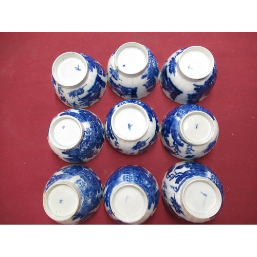 554 - Jennie Bond Collection -  Set of nine late C18th/ early C19th English blue and white Willow pattern ... 