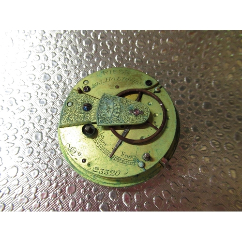 429 - Riess, 203 Holborn English lever pocket watch movement with dust cap numbered 23320, two J. G. Grave... 