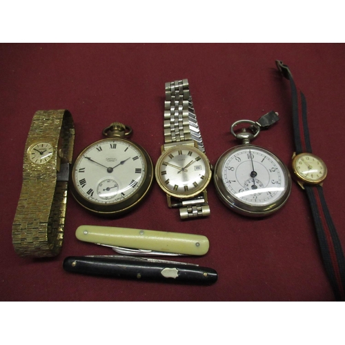 444 - Smith's Empire open faced keyless pocket watch, nickel cased pedometer complete with original instru... 