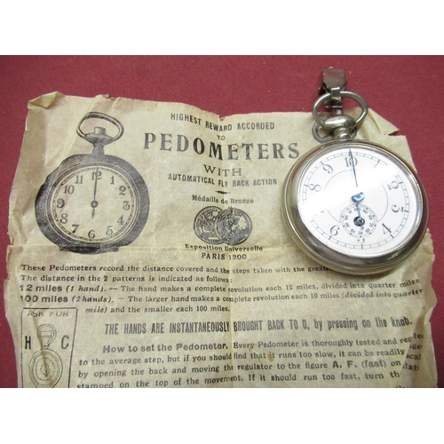 444 - Smith's Empire open faced keyless pocket watch, nickel cased pedometer complete with original instru... 