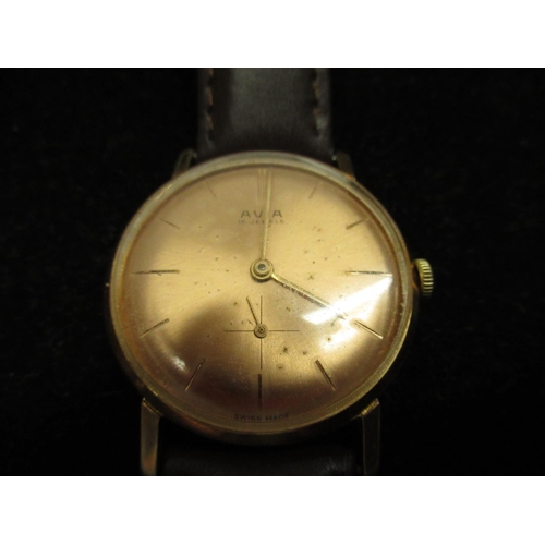 463 - Avia hand wound wristwatch, salmon coloured dial with applied hour markers and subsidiary seconds, g... 