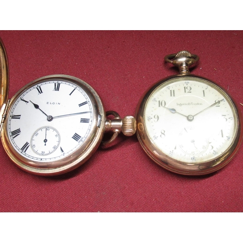 424 - Elgin Hunter cased keyless pocket watch, hinged case back and cuvette, numbered 4825688, signed 7 je... 