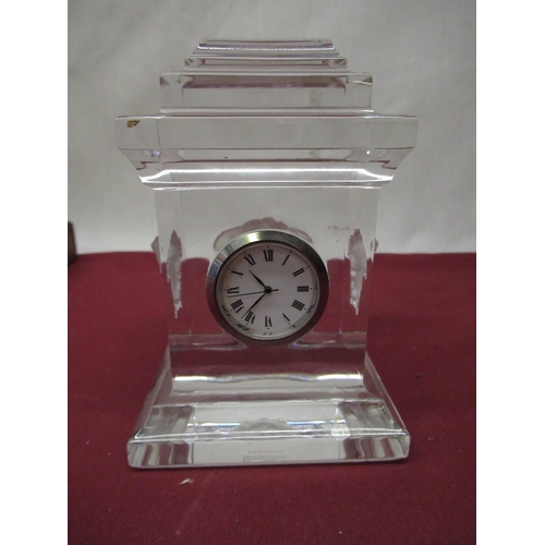 555 - Jennie Bond Collection - Rosethal Versace glass clock, H13cm, and a rosewood jewellery box with moth... 