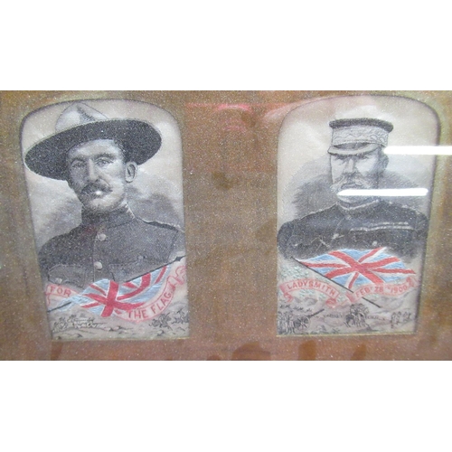 600 - Edwardian woven silk Stevengraph portraits of Kitchener of Khartoum and Baden Powell, in arched moun... 