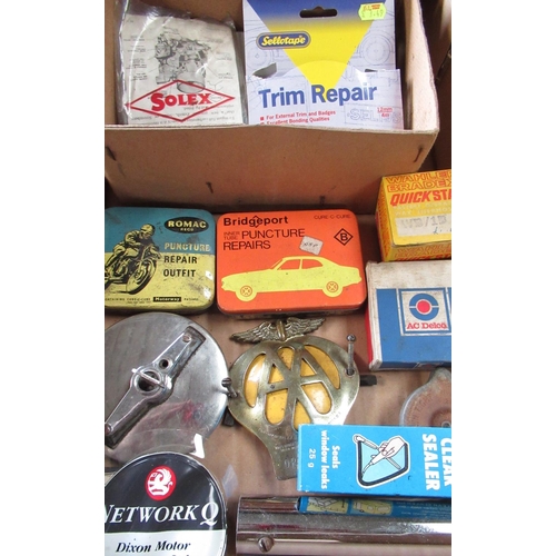 609 - Automobilia incl. Romac & Bridgeport puncture repair outfits in original tins, Vintage AA badge No.O... 