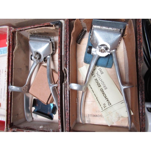 625 - Collection of Vintage Hairdressing accessories incl; Mansour and other cut throat razors, strop and ... 