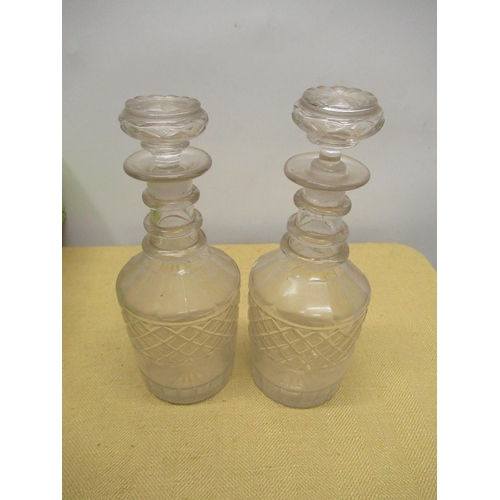 335 - Mid C19th Georgian style mallet decanters with triple ring collar and hollow mushroom stoppers H22.5... 