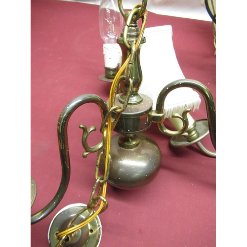 347 - Two three-branch simulated brass finish centre-light fittings with scroll shaped arms