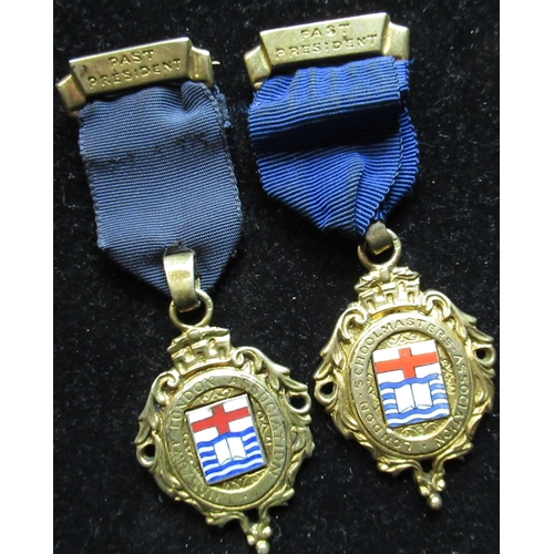 497 - Hallmarked sterling silver and enamel School Masters Association London Past President medal and ano... 