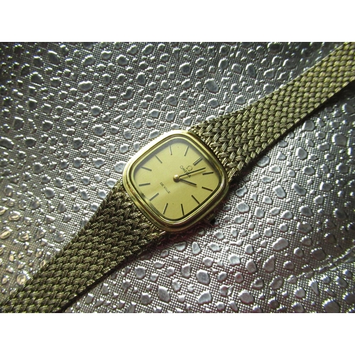 466 - Ladies Omega De Ville hand wound wristwatch, signed matte gold dial with applied baton hour markers,... 