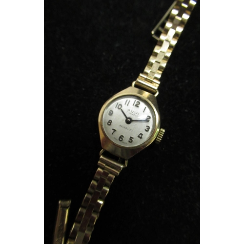 469 - Ladies Avia gold hand wound wristwatch, signed brushed silvered dial with applied Arabic numerals, o... 