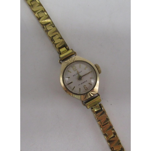 1068 - Ladies Regency 9ct gold hand wound wristwatch, signed silvered dial with applied Arabic numerals and... 