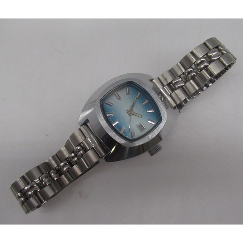 1072 - Ladies Oris Star hand wound wristwatch with date, signed turquoise dial applied hour markers and cen... 