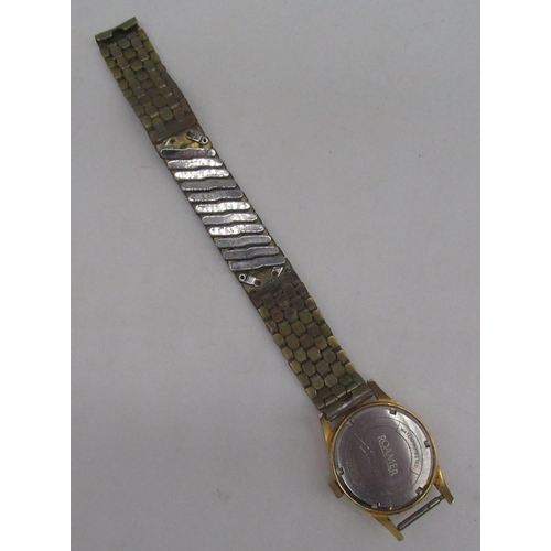 1073 - Roamer Popular hand wound wristwatch, signed sunburst silvered dial with applied baton & Arabic quar... 