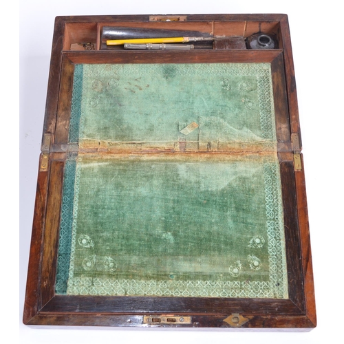 106 - Owain Wyn Evans Collection - Victorian folding writing slope with mother of pearl inlay, W35cm x D22... 