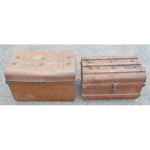 116 - Owain Wyn Evans Collection - Two steel trunks, with handles. lock on larger trunk broken, the other ... 