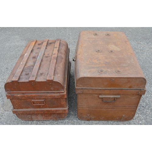 116 - Owain Wyn Evans Collection - Two steel trunks, with handles. lock on larger trunk broken, the other ... 