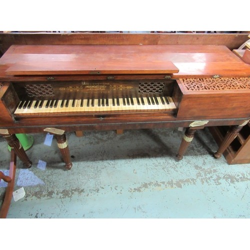 816 - Early 19th C mahogany cased square piano outlined with ebony banding by Rolfe & Sons 112 Cheapside L... 