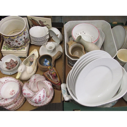 103 - Collection of Continental porcelain and other ceramics incl. two Portuguese jardinières, tiles, tea ... 