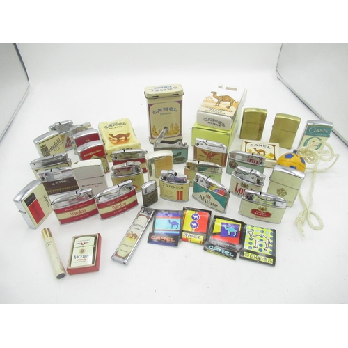 759 - Collection of lighters and matches for cigarette companies inc. Camel, Malboro, Golden Virginia, Pla... 