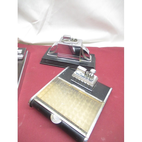 774 - Ronson Touch Tip desk lighter with in built clock and leather covered paper pad, with gilted name 