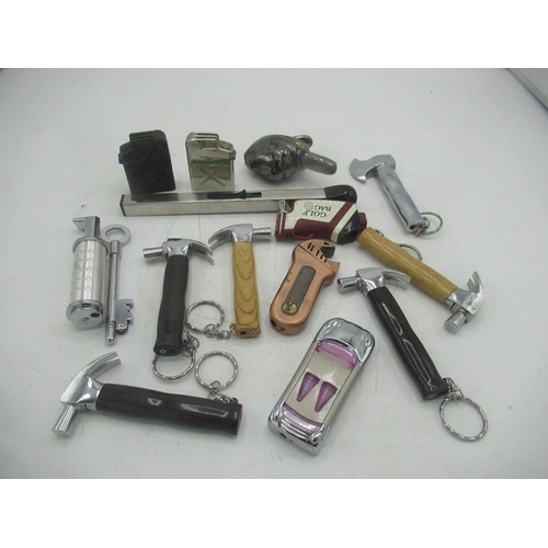 797 - Collection of novelty lighters inc. hammers, axe, gasoline can, key, etc (15)