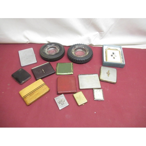 803 - Two tyre ashtrays, 3 match metal cases, 9 cigarette cases(14)