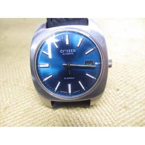 689 - Citizen automatic wristwatch with date, turquoise fume dial with applied hour baton markers, stainle... 